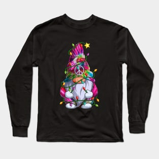 Cute Tie Dye Gnome Christmas Lights Xmas Gnome Lover Long Sleeve T-Shirt